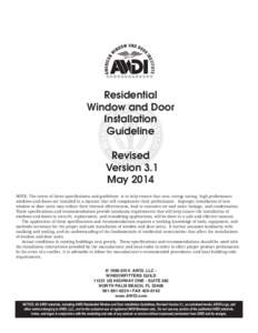 Residential Window and Door Installation Guideline Revised Version 3.1