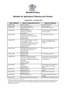 Ministerial Diary: Minister for Agriculture, Fisheries and Forestry