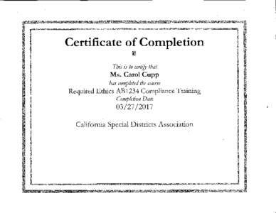 Certificate of Completion ~ This is to certify that  Ms. Carol Cupp