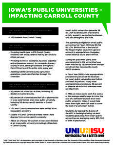 IOWA’S PUBLIC UNIVERSITIES – IMPACTING CARROLL COUNTY Iowa’s public universities serve approximately 75,000 students. These include: · 282 students from Carroll County