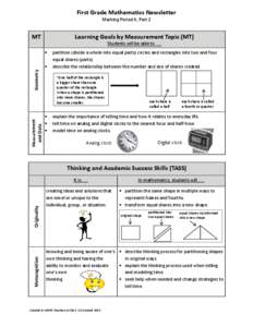 First Grade Mathematics Newsletter Marking Period 4, Part 2 Learning Goals by Measurement Topic (MT)  MT