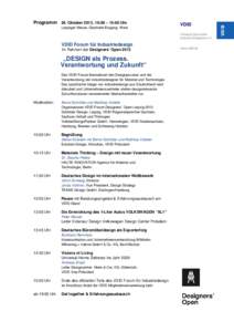 Programm 26. Oktober 2013, 10:00 – 15:00 Uhr Leipziger Messe, Glashalle Eingang West VDID Verband Deutscher Industrie Designer e.V.