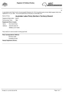 Registered Political Parties - Australian Labor Party (Northern Territory) Branch