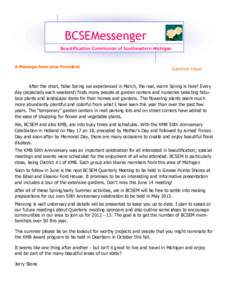 BCSEMessenger Beautification Commission of Southeastern Michigan A Message from your President  Summer Issue