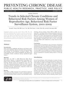 VOLUME 8: NO. 6, A120  NOVEMBER 2011 ORIGINAL RESEARCH  Trends in Selected Chronic Conditions and
