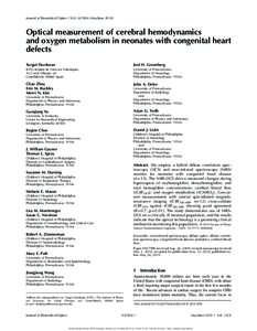 Journal of Biomedical Optics 15共3兲, 037004 共May/June 2010兲  Optical measurement of cerebral hemodynamics and oxygen metabolism in neonates with congenital heart defects Turgut Durduran