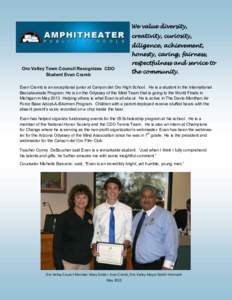 We value diversity, creativity, curiosity, diligence, achievement, honesty, caring, fairness, Oro Valley Town Council Recognizes CDO Student Evan Cramb