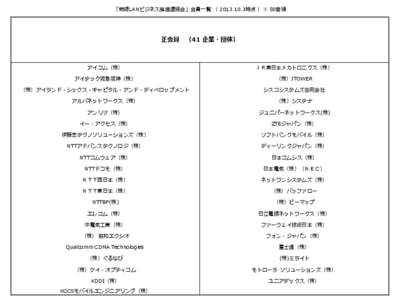 「無線LANビジネス推進連絡会」会員一覧 （ [removed]時点 ）※ 50音順  正会員　（41 企業・団体） アイコム（株）