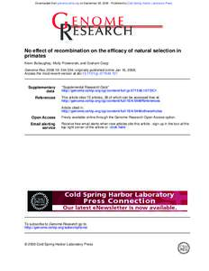 Downloaded from genome.cshlp.org on September 28, Published by Cold Spring Harbor Laboratory Press  No effect of recombination on the efficacy of natural selection in primates Kevin Bullaughey, Molly Przeworski, a