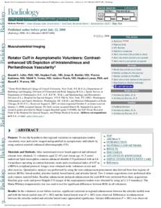 Rotator Cuff in Asymptomatic Volunteers: Contrast-enhanced US Depiction of Intratendinous and Peritendinous Vascularity -- Adler et al., [removed]radiol[removed]Radiology