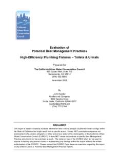 Evaluation of Potential Best Management Practices - High-Efficiency Plumbing Fixtures – Toilets & Urinals Prepared for