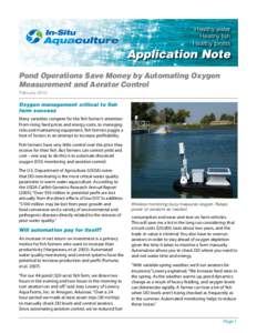 Healthy water Healthy fish Healthy profits Application Note Pond Operations Save Money by Automating Oxygen