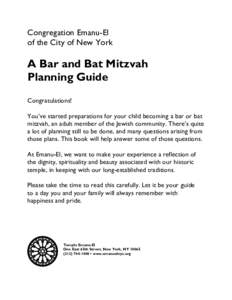 Congregation Emanu-El of the City of New York A Bar and Bat Mitzvah Planning Guide Congratulations!