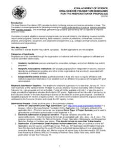 IOWA ACADEMY OF SCIENCE IOWA SCIENCE FOUNDATION GUIDELINES FOR THE PREPARATION OF PROPOSALS