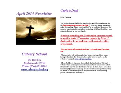 April 2014 Newsletter  Carla’s Desk