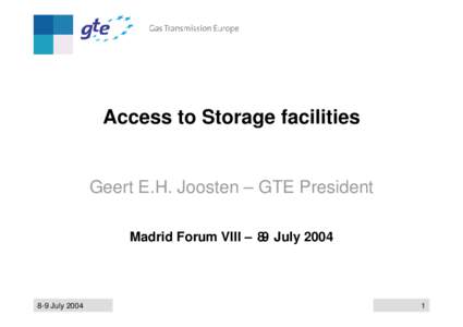 Access to Storage facilities  Geert E.H. Joosten – GTE President Madrid Forum VIII – 89 July[removed]July 2004