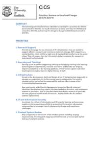 CiCS Priorities, Business as Usual and ChangesCONTEXT The following activities have been identified as our top five priorities for