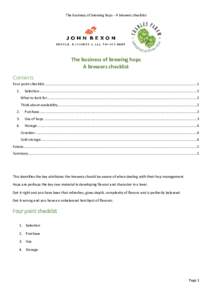 The business of brewing hops - A brewers checklist  The business of brewing hops A brewers checklist Contents Four point checklist .........................................................................................