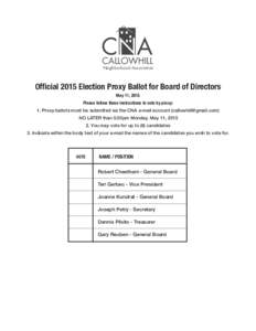 CALLOWHILL  Neighborhood Association Official 2015 Election Proxy Ballot for Board of Directors May 11, 2015