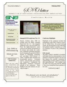 Volume 2. Issue 1  SNO letter February 2013