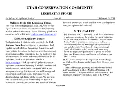 UTAH CONSERVATION COMMUNITY LEGISLATIVE UPDATE 2018 General Legislative Session Issue #5