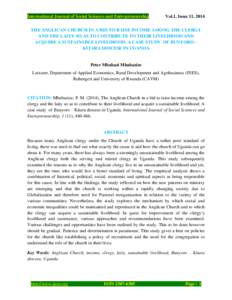 International Journal of Social Sciences and Entrepreneurship  Vol.1, Issue 11, 2014 THE ANGLICAN CHURCH IN A BID TO RAISE INCOME AMONG THE CLERGY AND THE LAITY SO AS TO CONTRIBUTE TO THEIR LIVELIHOOD AND