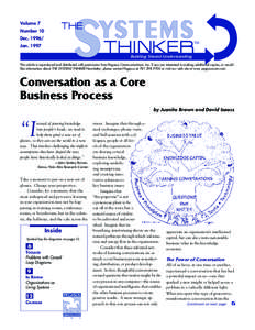 Volume 7 Number 10 Dec[removed]Jan[removed]Building Shared Understanding This article is reproduced and distributed with permission from Pegasus Communications, Inc. If you are interested in making additional copies, or wou