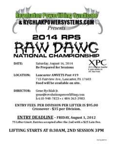 Revolution Powerlifting Syndicate & RYCHLAKPOWERSYSTEMS.COM Presents 2014 RPS