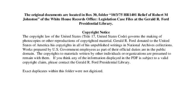 [removed]HR1401 Relief of Robert M Johnston