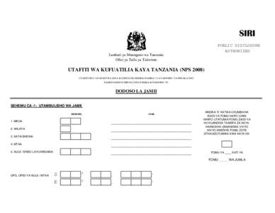 SIRI PUBLIC DISCLOSURE AUTHORIZED Jamhuri ya Muungano wa Tanzania Ofisi ya Taifa ya Takwimu