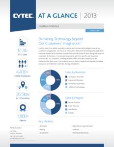AT A GLANCE | 2013 COMPANY PROFILE CYTEC.COM Delivering Technology Beyond Our Customers’ Imagination®