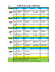 Sacred Heart Catholic Church, Kingdom of Bahrain Altar Servers Roster - Other Masses - December[removed]Dec  Saturday