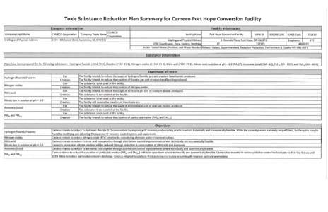 Toxic Substance Reduction Plan 2013 Public Summary Update Company Information  Company Legal Name Mailing and Physical  Address  Facility Information