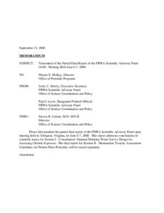 MEMORANDUM:  Partial Final Report of the June 2000 FIFRA Meeting