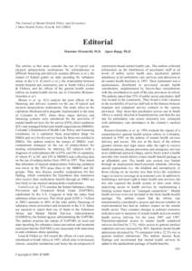 The Journal of Mental Health Policy and Economics J Ment Health Policy Econ 6, Editorial Massimo Moscarelli, M.D.