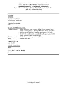 In Re: Objection to Final Order of Commissioner of Indiana Department of Environmental Management, Mexico Community Regional Sewer District, Miami County, Indiana 2004 OEA[removed]W-J[removed]TOPICS: