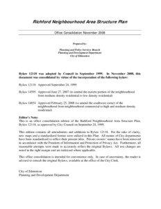Richford Neighbourhood Area Structure Plan Office Consolidation November 2008