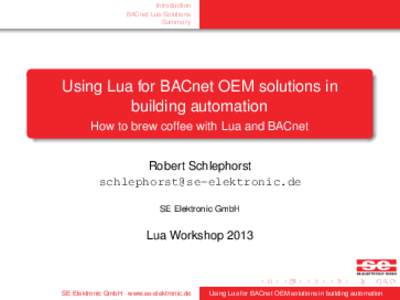 Using Lua for BACnet OEM solutions in building automation - How to brew coffee with Lua and BACnet