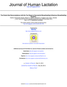 Journal of Human Lactation http://jhl.sagepub.com/ The Extent that Noncompliance with the Ten Steps to Successful Breastfeeding Influences Breastfeeding Duration Nathan Christopher Nickel, Miriam H. Labbok, Michael G. Hu