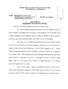 BEFORE THE ARKANSAS POLLUTION CONTROL AND ECOLOGY COMMISSION IN RE: REQUEST BY ALCOA INC. ) TO INITIATE RULEMAKING TO )