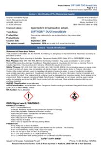 Product Name:	
  DIPTHOR	
  DUO	
  Insecticide Page: 1 of 6 This version issued: September, 2014 Section	
  1	
  -­‐	
  Identification	
  of	
  The	
  Material	
  and	
  Supplier	
   Ensystex	
  Australas