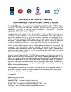 STATEMENT OF THE EUROPEAN TEAM SPORTS