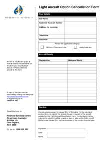 Customer Pricing - Light Aircraft Cancellation Form - August 2003