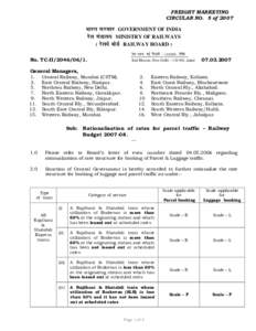 FREIGHT MARKETING CIRCULAR NO. 5 of 2007 ¦ÉÉ®úiÉ ºÉ®úEòÉ®ú GOVERNMENT OF INDIA ®äú±É ¨ÉÆjÉÉ±ÉªÉ MINISTRY OF RAILWAYS ( ®äú±É´Éä ¤ÉÉäbÇ÷ RAILWAY BOARD )
