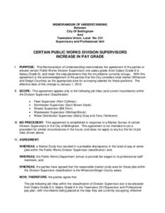 Teamsters 231 MOU PW Division Supervisors Increase in Pay Grade - City of Bellingham, WA