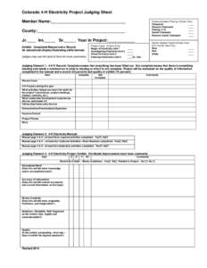 Colorado 4-H Electricity Project Judging Sheet Member Name:_________________________________ America System Placing: (Check Champion Reserve Champion