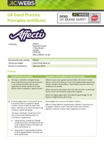 UK Good Practice Principles certificate Company:  Affectv