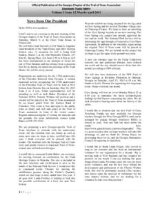 Official Publication of the Georgia Chapter of the Trail of Tears Association Moccasin Track News Volume 1 Issue 12 March-April 2013 News from Our President Hello TOTA-GA members!