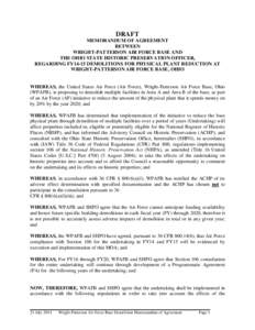 United States / National Historic Preservation Act / State Historic Preservation Office / Wright-Patterson Air Force Base / Cultural resources management / Memorandum of agreement / Advisory Council on Historic Preservation / Historic preservation / National Register of Historic Places / Culture