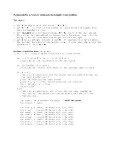 Pseudocode for a recursive solution to the Knight’s Tour problem. The players: o